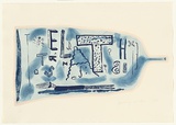 Artist: b'Watson, Jenny.' | Title: b'The bottled memories' | Date: 1988 | Technique: b'aquatint, etching, lift-ground and roulette, printed in brown ink with plate-tone, from one zinc plate; hand-coloured'