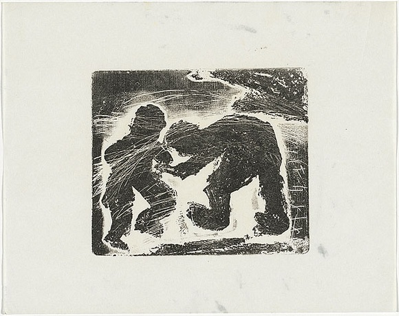 Artist: b'MADDOCK, Bea' | Title: b'Fighting figures' | Date: 1963 | Technique: b'relief-etching, from one copper plate; woodcut, from three blocks'