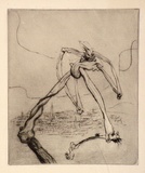 Artist: b'Graham, Geoffrey.' | Title: b'Striding bone figure' | Date: 1938 | Technique: b'etching, printed in black ink, from one plate'