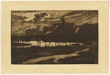 Artist: b'TRAILL, Jessie' | Title: b'Melbourne from Richmond Paddock' | Date: 1914 | Technique: b'aquatint and drypoint, printed in brown ink with plate-tone, from one plate'