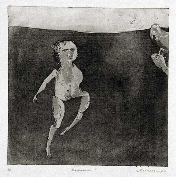 Artist: b'BALDESSIN, George' | Title: b'Performer.' | Date: 1964 | Technique: b'etching, aquatint and burnishing, printed in black ink, from one plate'
