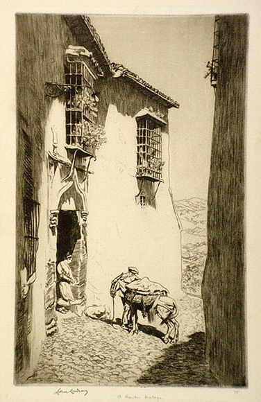 Artist: b'LINDSAY, Lionel' | Title: b'A hawker, Ronda, Spain' | Date: 1934 | Technique: b'etching, printed in brown ink with plate-tone, from one plate' | Copyright: b'Courtesy of the National Library of Australia'