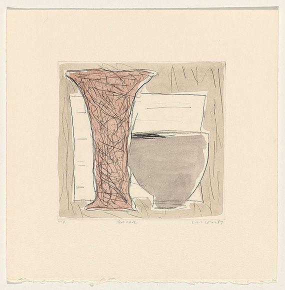 Title: b'Red vase' | Date: 1987 | Technique: b'drypoint, printed in black ink, from one perspex plate; hand-coloured'