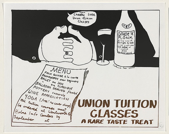 Artist: b'MACKINOLTY, Chips' | Title: b'Union tuition classes' | Date: 1975 | Technique: b'screenprint, printed in colour, from one stencil'