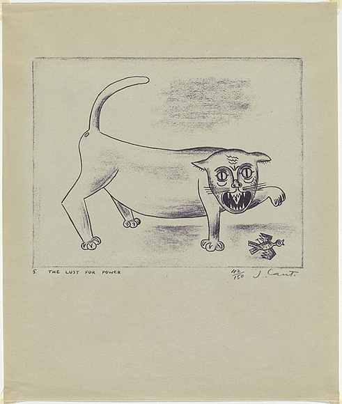 Artist: b'Cant, James.' | Title: b'The lust for power.' | Date: 1948 | Technique: b'cliche-verre, printed in blue pigment, from one hand-drawn glass plate'