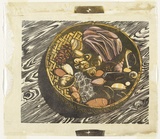 Artist: b'Thorpe, Lesbia.' | Title: b'Still life.' | Date: c.1956 | Technique: b'linocut, printed in colour, from three blocks'