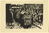 Artist: b'Counihan, Noel.' | Title: b'Here peace begins.' | Date: 1950 | Technique: b'linocut, printed in black ink, from one block'