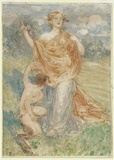 Artist: b'BUNNY, Rupert' | Title: b'[Pan and nymph].' | Date: c.1905 | Technique: b'monotype, printed in colour, from one zinc plate'