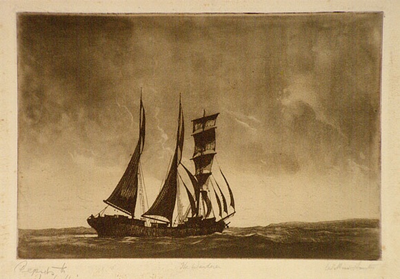 Artist: b'Hunter, William.' | Title: b'The wanderer' | Date: 1940s | Technique: b'etching and aquatint, printed in brown ink, from one plate'