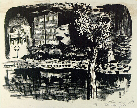 Artist: b'WALL, Edith' | Title: b'Flinders Street' | Date: 1954 | Technique: b'lithograph, printed in black ink, from one stone' | Copyright: b'Courtesy of the artist'