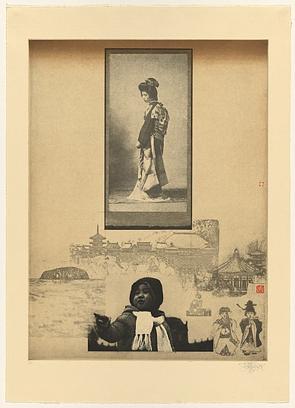 Artist: b'SCHMEISSER, Jorg' | Title: b'Aya and Hiobachan [Aya and great grand-mother] (a)' | Date: 1980 | Technique: b'photo-etching, aquatint and transfer, printed in colour, from two plates; Japanese seals' | Copyright: b'\xc2\xa9 J\xc3\xb6rg Schmeisser'