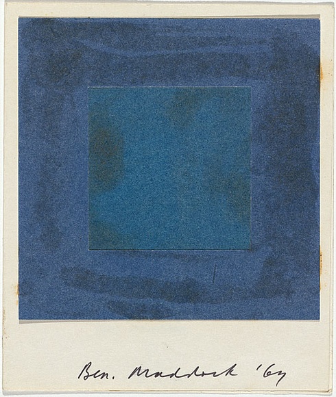 Artist: b'MADDOCK, Bea' | Title: b'Greeting card: (Christmas card of blue paper squares).' | Date: 1969 | Technique: b'collage of cut paper'