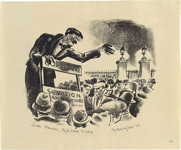 Artist: b'Missingham, Hal.' | Title: b'Hyde Park orator' | Date: 1935 | Technique: b'lithograph, printed in black ink, from one stone [or plate]'