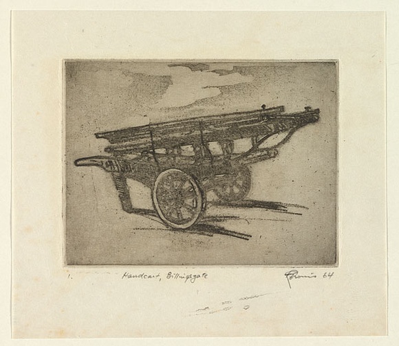 Artist: b'EWINS, Rod' | Title: b'Handcart, Billingsgate.' | Date: 1964 | Technique: b'softground etching, printed in black ink, from one plate'