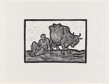 Artist: b'Groblicka, Lidia.' | Title: b'Cow boy' | Date: 1957 | Technique: b'woodcut, printed in black ink, from one pear wood block'