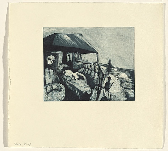 Artist: b'Shead, Garry.' | Title: b'DH Lawrence and Frieda' | Date: c. 1994 | Technique: b'etching and aquatint, printed in blue/black ink, from one plate' | Copyright: b'\xc2\xa9 Garry Shead'