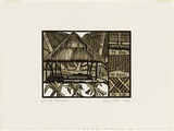 Artist: b'White, Robin.' | Title: b'Te maneaba' | Date: 1983 | Technique: b'woodcut, printed in colour, from four blocks (black and three brown inks)'