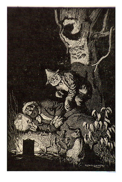 Artist: b'LINDSAY, Lionel' | Title: b'Two sundowners, Swampy searches Brunny for the money [verso]' | Technique: b'wood-engraving, printed in black ink, from one block' | Copyright: b'Courtesy of the National Library of Australia'