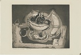 Artist: b'MACQUEEN, Mary' | Title: b'Fruit in bowl.' | Date: 1959 | Technique: b'aquatint, etching, drypoint and burnishing, printed in black ink, from one plate' | Copyright: b'Courtesy Paulette Calhoun, for the estate of Mary Macqueen'