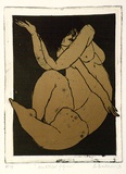 Artist: b'BALDESSIN, George' | Title: b'Untitled figure.' | Date: 1973 | Technique: b'etching and aquatint, printed in brown ink, from one plate over gradated colour roll.'