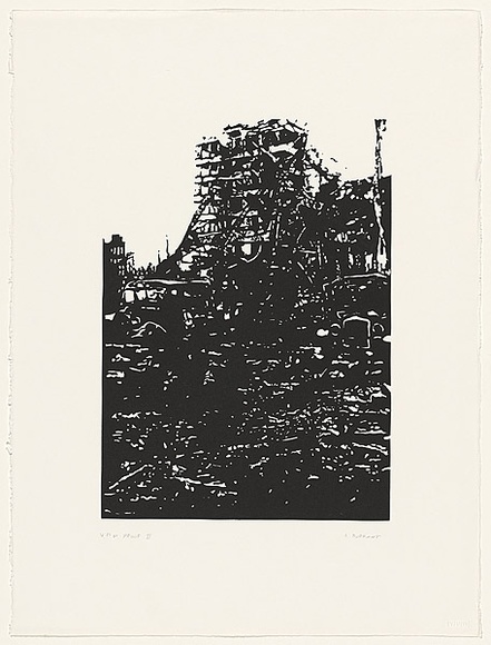 Artist: b'Durrant, Ivan.' | Title: b'not titled [city structure]' | Date: 1990 | Technique: b'screenprint, printed in black ink, from one photo-stencil'