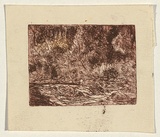 Title: b'not titled [landscape with people by a river]' | Date: c.1960 | Technique: b'etching and aquatint, printed in red ink, from one plate'