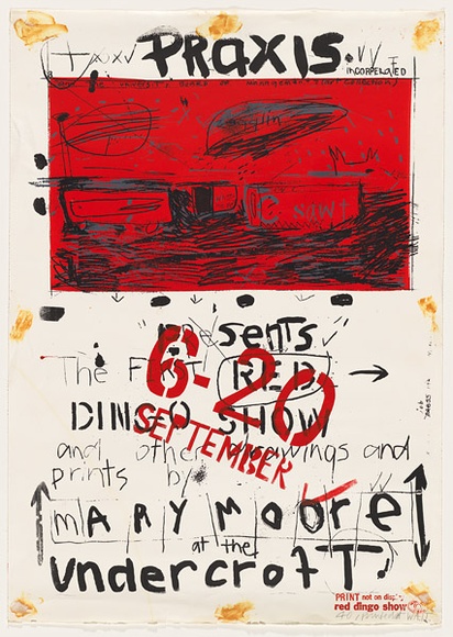 Artist: b'Moore, Mary.' | Title: b'Red Dingo show [poster].' | Date: 1977 | Technique: b'screenprint, printed in colour, from three stencils' | Copyright: b'\xc2\xa9 Mary Moore'