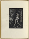 Artist: b'LINDSAY, Lionel' | Title: b'not titled (statue in garden).' | Date: 1959, June | Technique: b'wood engraving, printed in black ink, from one block' | Copyright: b'Courtesy of the National Library of Australia'