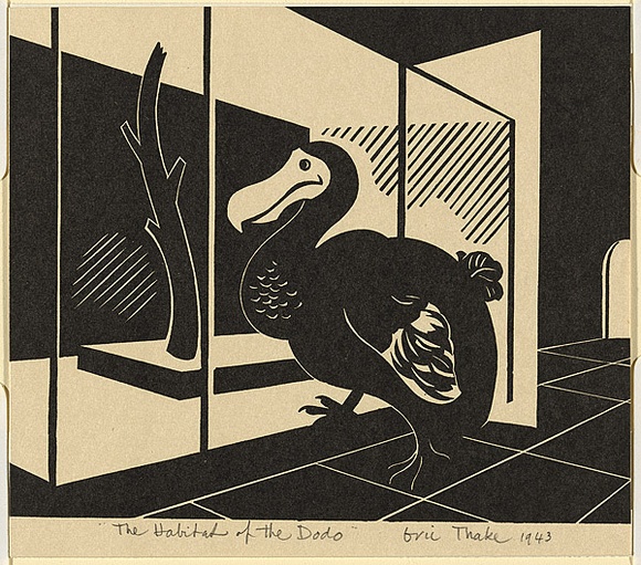 Artist: b'Thake, Eric.' | Title: b'Greeting card: Christmas (The Habitat of the Dodo)' | Date: 1943 | Technique: b'linocut, printed in black ink, from one block'