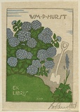 Artist: b'PERROTTET, George' | Title: b'Bookplate: Wm P Hurst.' | Date: 1935 | Technique: b'linocut, printed in colour, from three blocks'