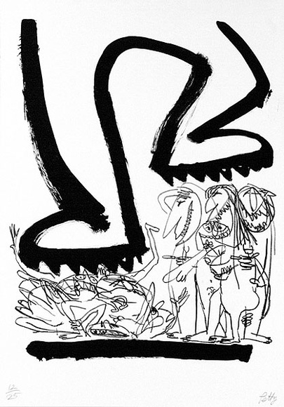 Artist: b'Petty, Bruce.' | Title: b'not titled [feet stamping on people]' | Date: 1970 | Technique: b'lithograph, printed in black ink, from one stone [or plate]'