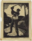 Artist: BUZACOTT, Nutter | Title: Queensland road worker. | Date: c.1931 | Technique: linocut, printed in black ink, from one block
