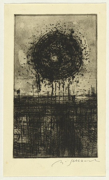 Artist: b'SELLBACH, Udo' | Title: b'(Sun over landscape)' | Date: 1960s | Technique: b'etching printed in black ink, from one plate'