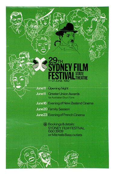 Artist: b'Shaw, Rod.' | Title: b'29th Sydney film festival, State Theatre' | Date: 1982 | Technique: b'screenprint, printed in colour, from multiple stencils'