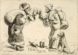 Artist: LINDSAY, Lionel | Title: Greeting card: Here's luck | Date: 1954 | Technique: etching, printed in black ink, from one plate | Copyright: Courtesy of the National Library of Australia