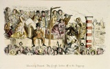 Artist: b'Leech, John.' | Title: b'Alarming prospect - the single ladies off to the diggings' | Date: c.1850 | Technique: b'etching and roulette, printed in black ink, from one plate; hand-coloured'