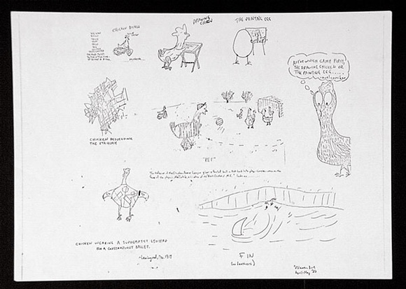 Artist: b'Burt, Warren.' | Title: b'Chickens: a broadsheet from the portfolio Rare birds with sticky wings.' | Date: (1977) | Technique: b'photocopy'