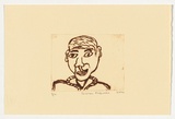 Artist: Malbunka, Tristam. | Title: not titled [man's head and shoulders] | Date: 2004 | Technique: drypoint etching, printed in brown ink, from one perspex plate