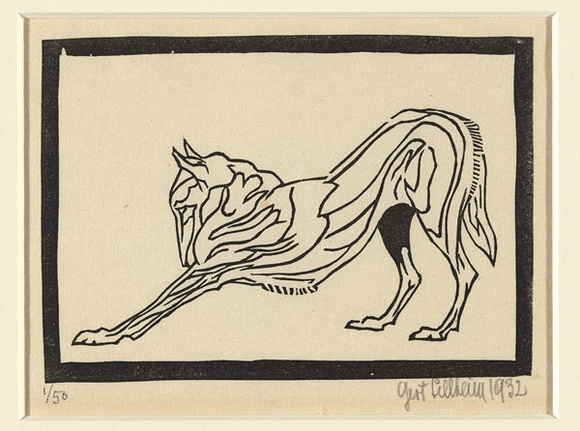 Artist: b'Sellheim, Gert.' | Title: b'Untitled (wolf stretching)' | Date: 1932 | Technique: b'linocut, printed in black ink, from one block'