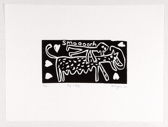 Artist: Morgan, Glenn. | Title: Boy and dog. | Date: 1988 | Technique: linocut, printed in black ink, from one block