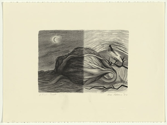 Artist: b'Adams, Mae.' | Title: b'not titled (day and night)' | Date: 1987, February | Technique: b'lithograph, printed in black ink, from one stone' | Copyright: b'\xc2\xa9 Mae Adams. Licensed by VISCOPY, Australia'