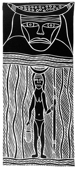 Artist: b'Maymuru-White, Naminapu.' | Title: b'Nyapilingu Wapitja [upper section]' | Date: 1989 | Technique: b'linocut, printed in black ink, from one block'