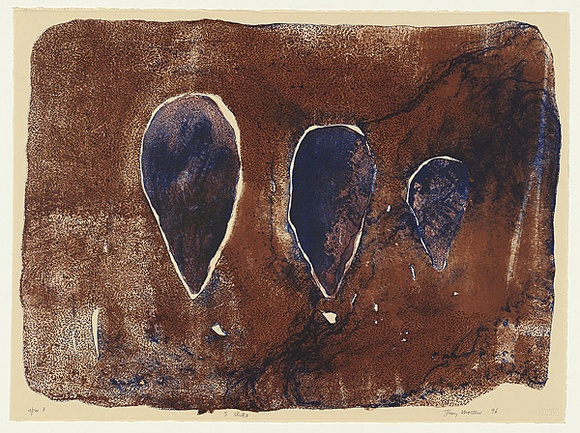 Artist: b'Watson, Judy.' | Title: b'3 skulls' | Date: 1996, August | Technique: b'lithograph, printed in colour, from multiple stones' | Copyright: b'\xc2\xa9 Judy Watson. Licensed by VISCOPY, Australia'