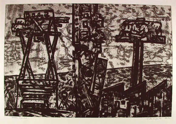 Artist: b'Senbergs, Jan.' | Title: b'Urban symbols' | Date: 1992 | Technique: b'etching, printed in black ink, from one plate' | Copyright: b'\xc2\xa9 Jan Senbergs'