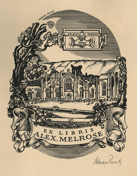 Artist: b'FEINT, Adrian' | Title: b'Bookplate: Alex. Melrose.' | Date: (1938) | Technique: b'process block, printed in black ink, from one block' | Copyright: b'Courtesy the Estate of Adrian Feint'