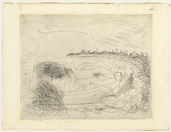 Artist: b'BOYD, Arthur' | Title: b'Lovers in a boat.' | Date: (1968-69) | Technique: b'etching, printed in black ink, from one plate' | Copyright: b'Reproduced with permission of Bundanon Trust'