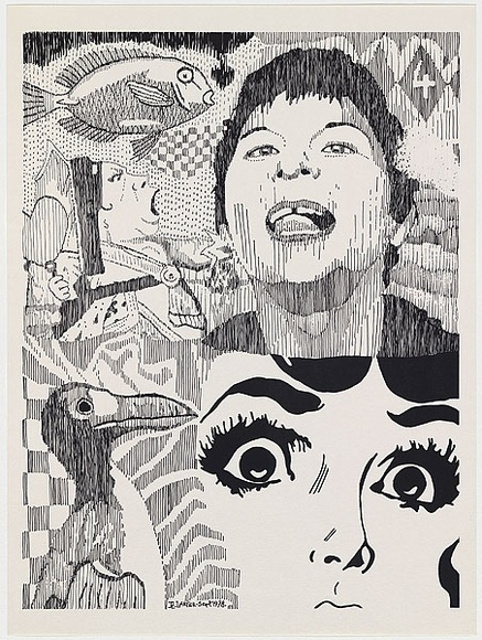Artist: Larter, Richard. | Title: not titled [Pat, bird and face] | Date: 1978 | Technique: lithograph, printed in black ink, from one plate