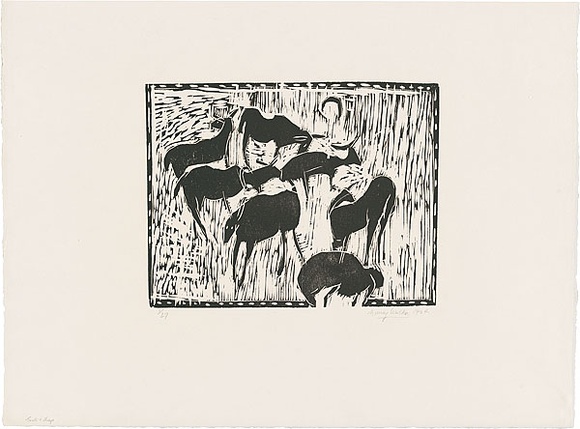 Artist: b'WALKER, Murray' | Title: b'Goats and Sheep.' | Date: 1964 | Technique: b'woodcut, printed in black ink, from one block'