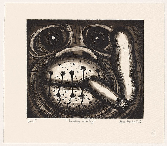 Artist: b'Mombassa, Reg.' | Title: b'Smoking monkey' | Date: 2006 | Technique: b'etching and aquatint, printed in black ink, from one plate'