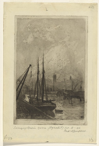 Artist: b'Campbell, Fred.' | Title: b'Swinging Basin, Yarra.' | Date: 1917 | Technique: b'etching and aquatint, printed in black ink, from one plate'